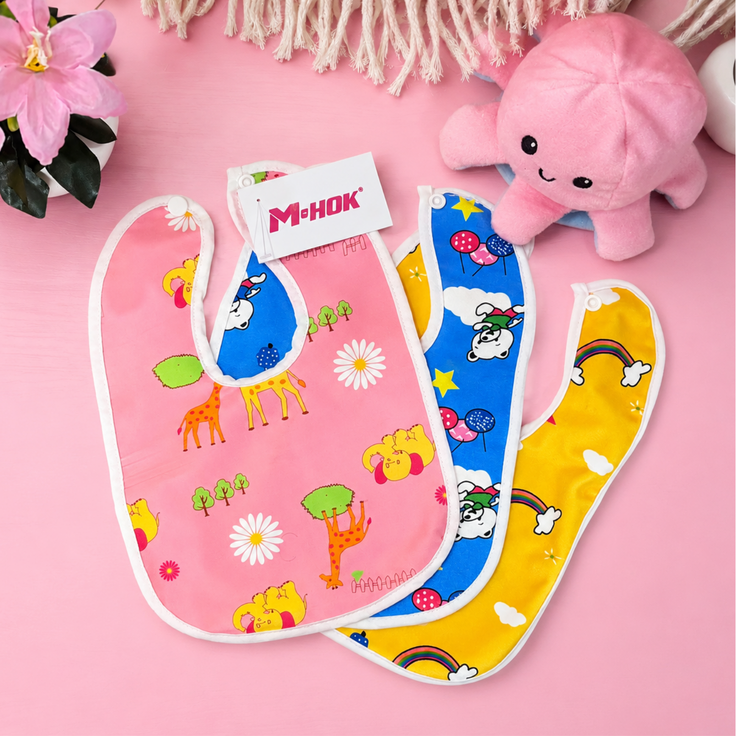 MHOK Baby Bibs | Pack of 3 | Waterproof Back